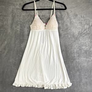 Vintage Betsey Johnson Nightgown Size S Lace Coquette Romantic Ruffle Hem Lace